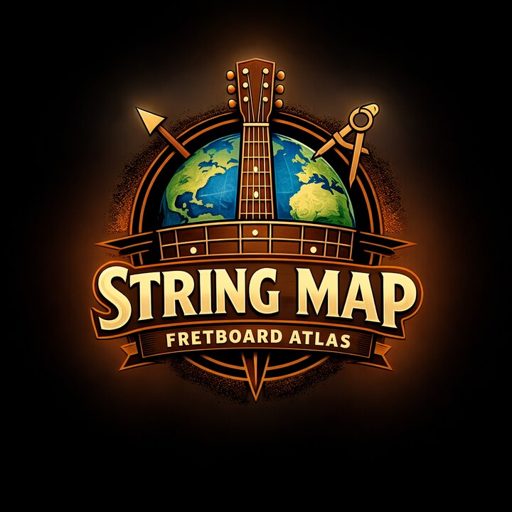 String Map logo — a glowing fretboard globe